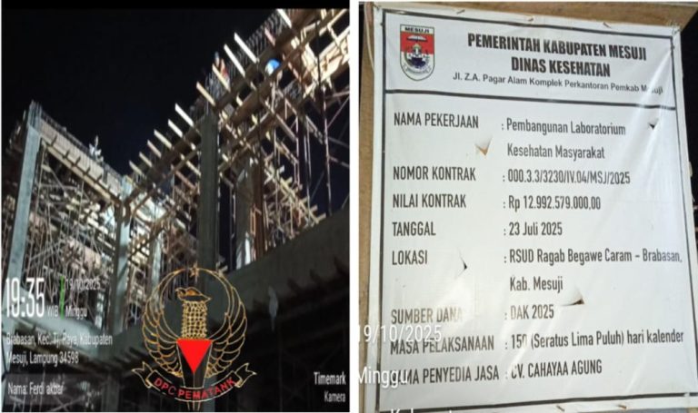 ‎DPC Pematank Mesuji Soroti Proyek Rp 12.9 Milyar Dinas Kesehatan Dikerjakan Malam Hari Tanpa Memakai (K3), Luput Dari Pengawasan Dinas ‎